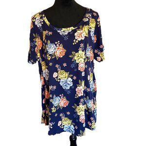 Torrid SZ 18/20 Navy Multicolor Floral Scoop Neck Short Sleeve Top